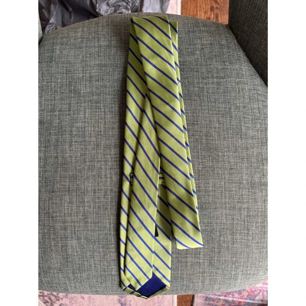 J. Crew Mens 100% silk Striped Green Blue preppy Necktie tie wedding formal GUC
